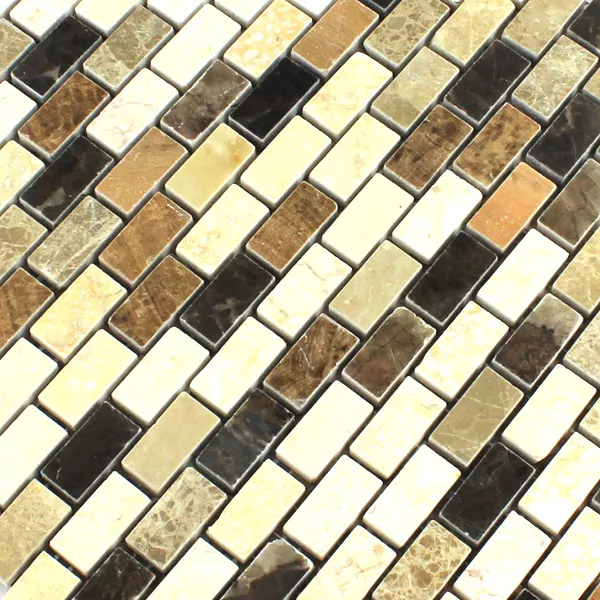 Mosaikkfliser Marmor Brun Beige Polert 15x30x7mm