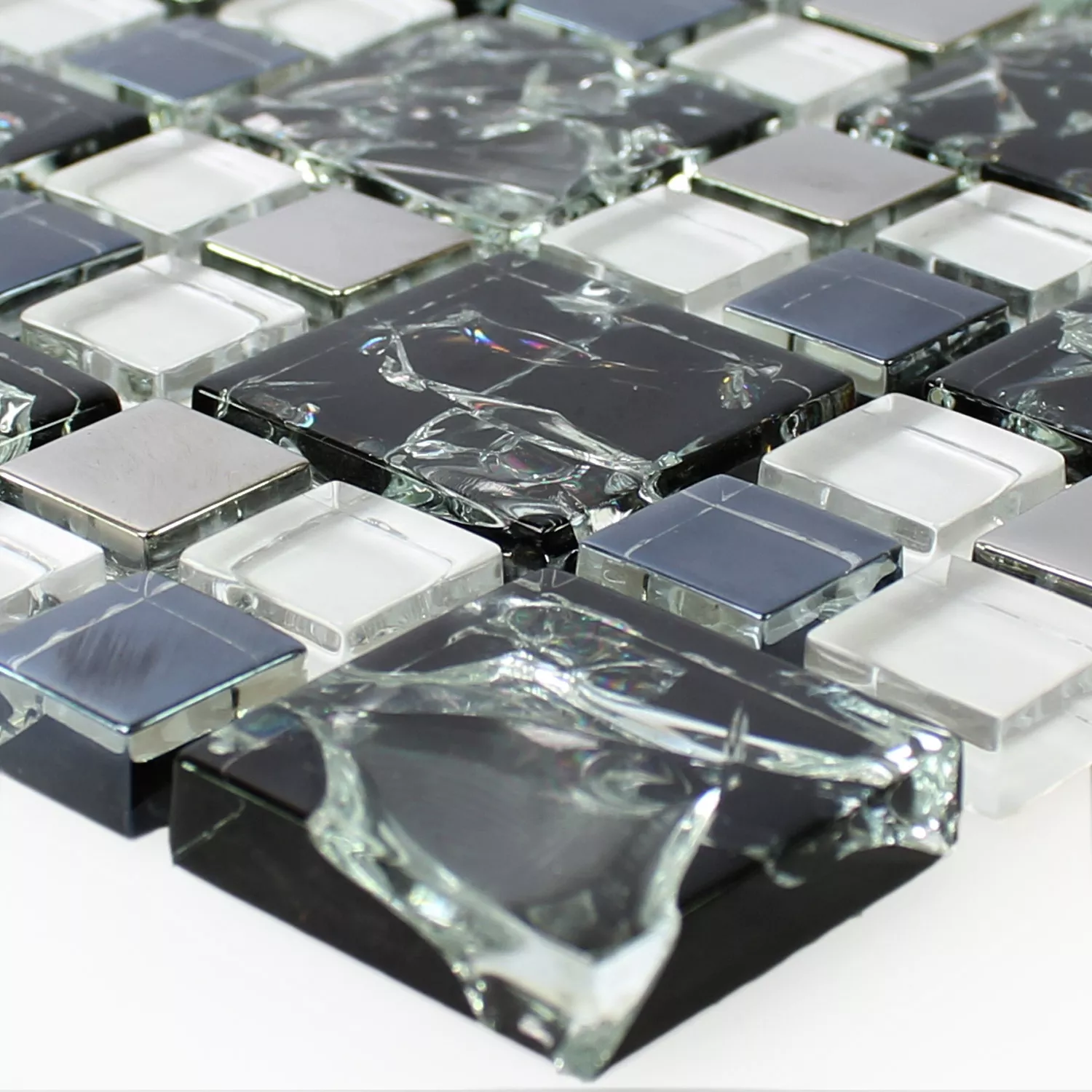 Mosaikkfliser Glass Rustfritt Stål Svart Sølv Gått i Stykker Mosaikkfliser Glass Rustfritt Stål Svart Sølv Gått i Stykker
