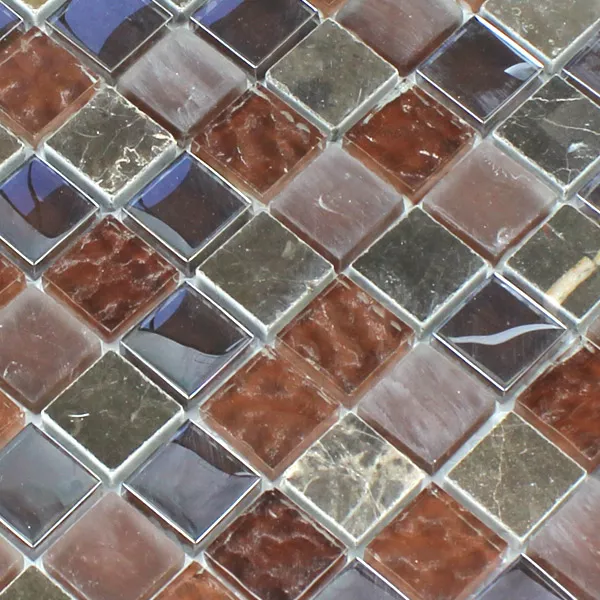 Mosaikkfliser Glass Marmor 23x23x8mm Brun Mix Metall