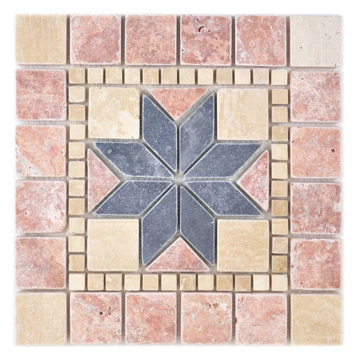 Naturstein Rosone Tarbora Beige Rød Svart 30x30cm Naturstein Rosone Tarbora Beige Rød Svart 30x30cm
