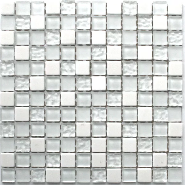 Mosaikkfliser Glass Marmor 23x23x8mm Hvit Mix