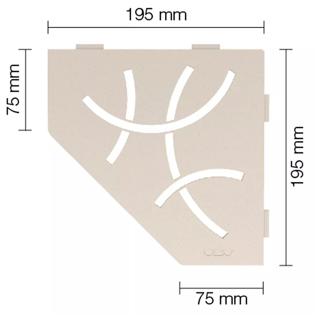 Vegghylle dusjhylle Schlüter 5-hjørnet 19,5x19,5cm buet elfenben