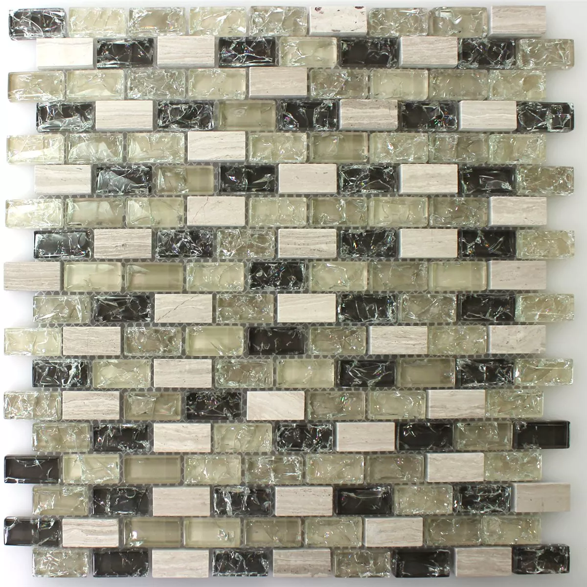 Mosaikkfliser Glass Naturstein Bricks Knust Glass Grønn Grå