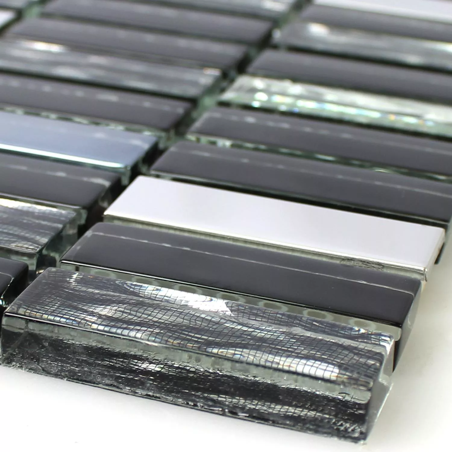 Glass Rustfritt Stål Mosaikkfliser Malaya Svart Stang