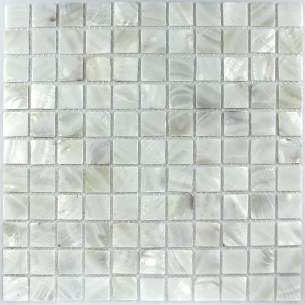 Mosaikkfliser Glass Perlemor Effekt 25x25x2mm Hvit