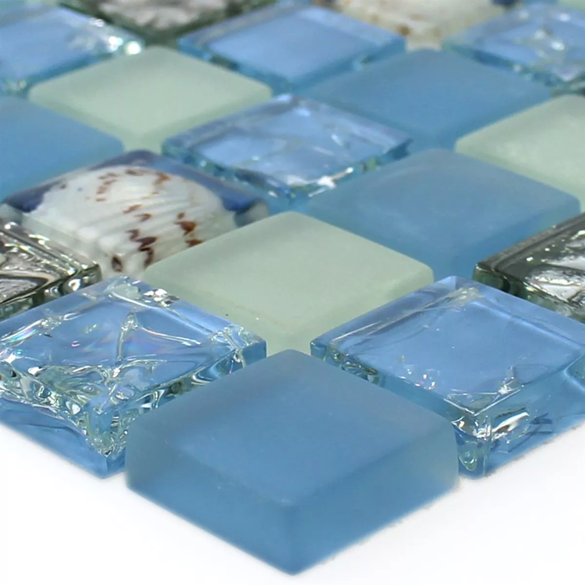 Glass Skall Mosaikkfliser Byron Blå Mix