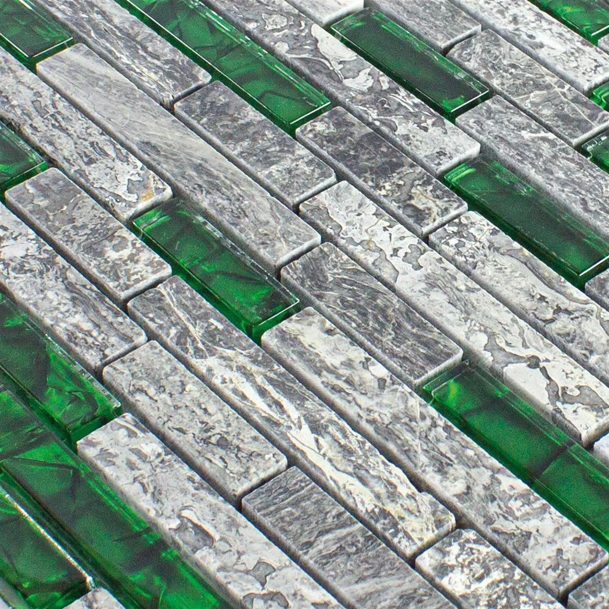 Glass Mosaikk Naturstein Fliser Manavgat Grå Grønn Brick