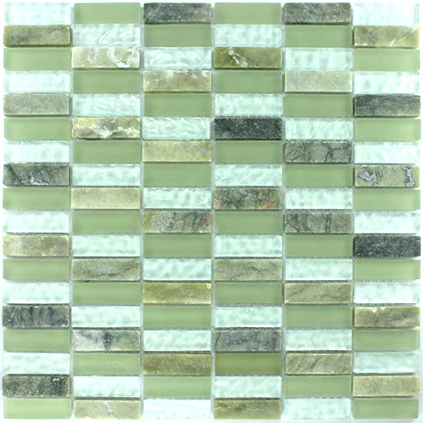 Mosaikkfliser Glass Marmor 15x48x8mm Grønn Mix Sticks