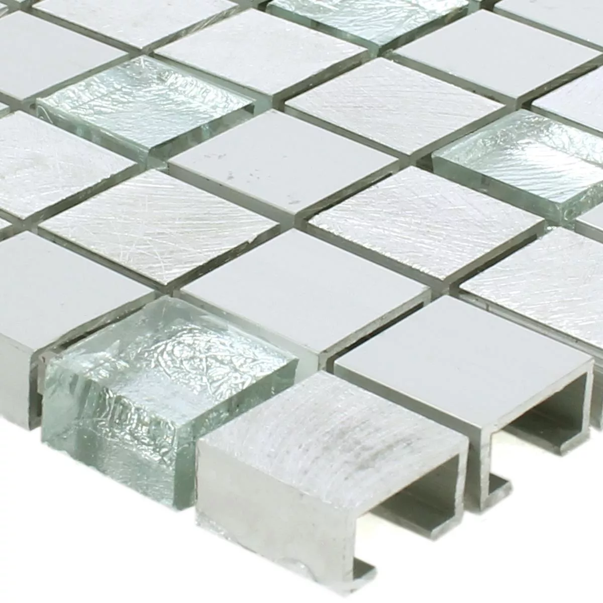 Mønster fra Mosaikkfliser Lissabon Aluminium Glass Mix Sølv