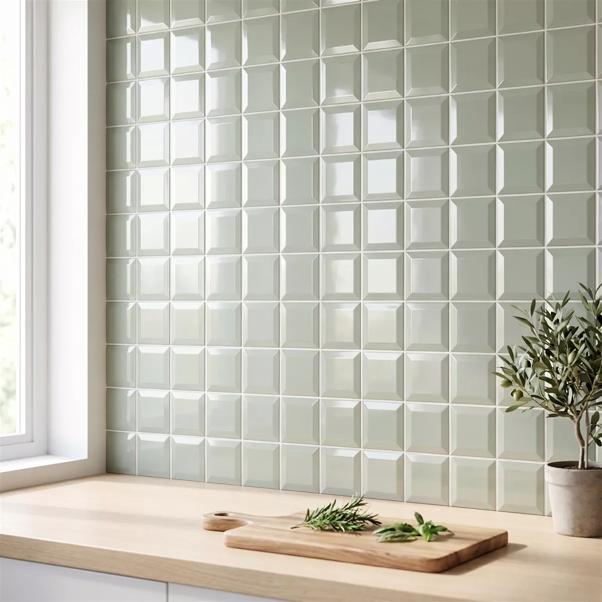 Metro flis Grønn Glitrende 10x10 cm Fasett Catarina Sage
