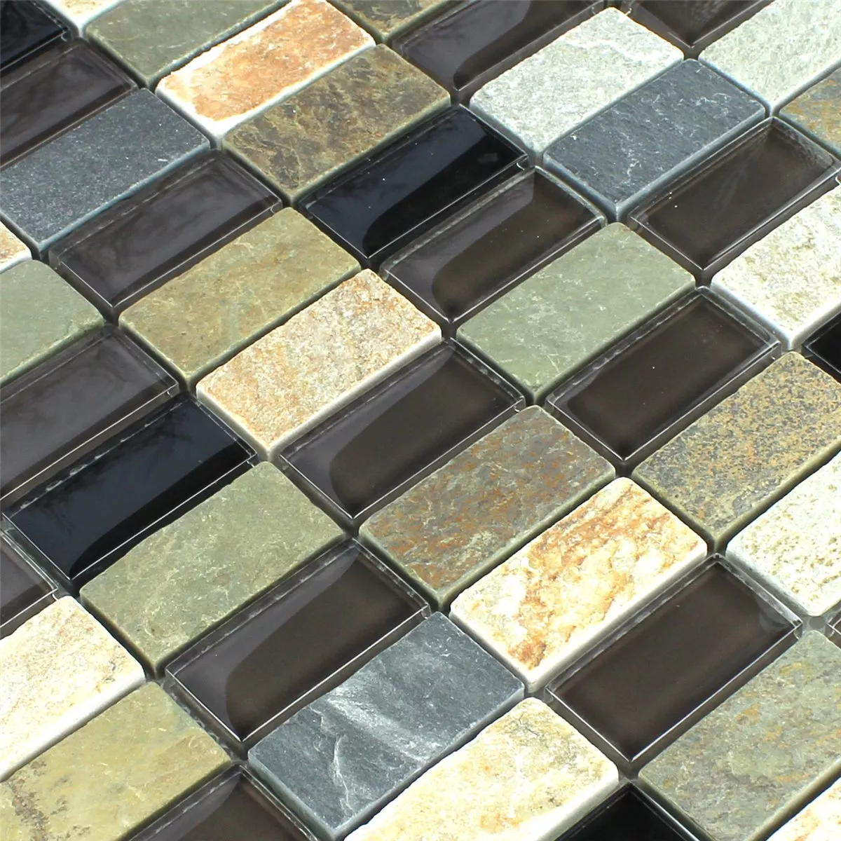 Mosaikkfliser Glass Marmor Brun Mix 25x50x8mm