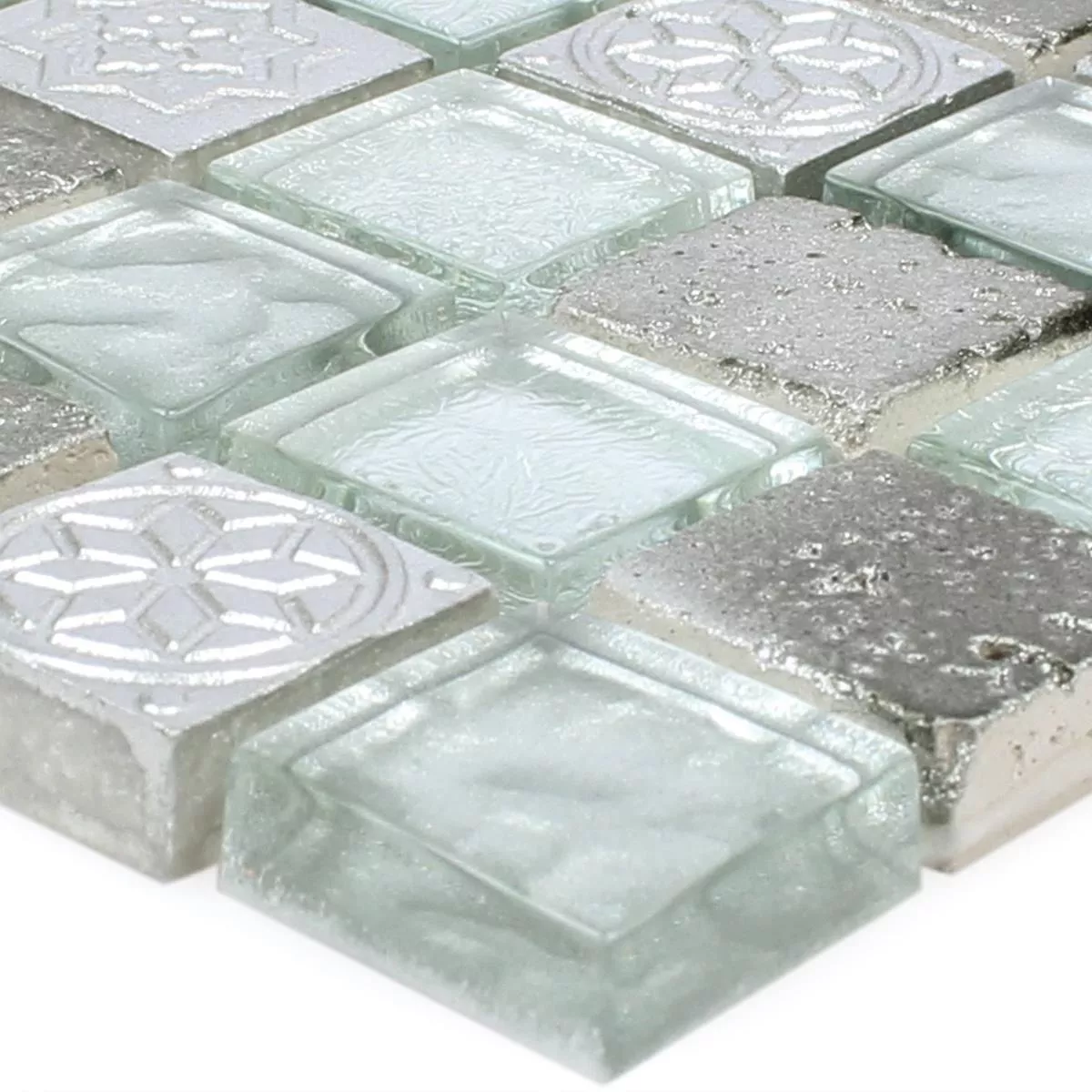 Mønster fra Mosaikkfliser Georgia Glass Naturstein Mix Sølv