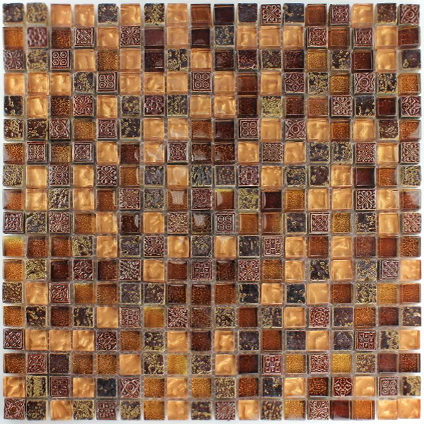 Mosaikkfliser Escimo Glass Naturstein Mix Brun Gull