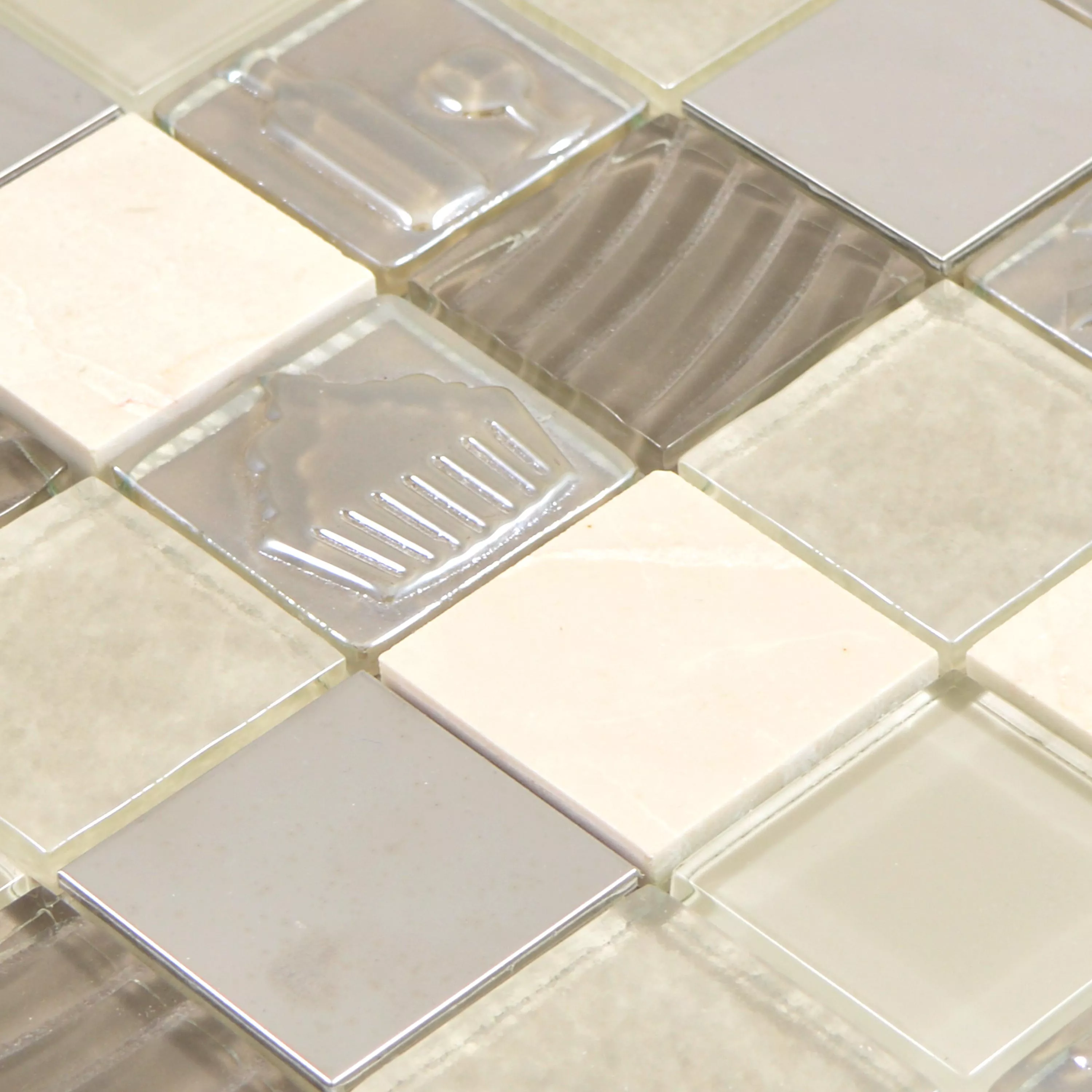 Glass Rustfritt Stål Naturstein Mosaikkfliser Emporia Brun Beige Sølv