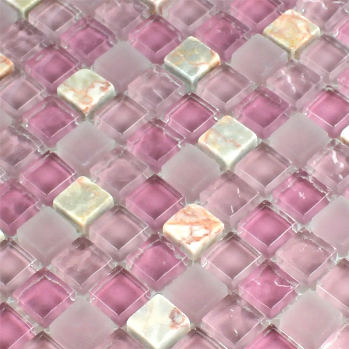 Mosaikkfliser Glass Marmor Rosa Mix 15x15x8mm