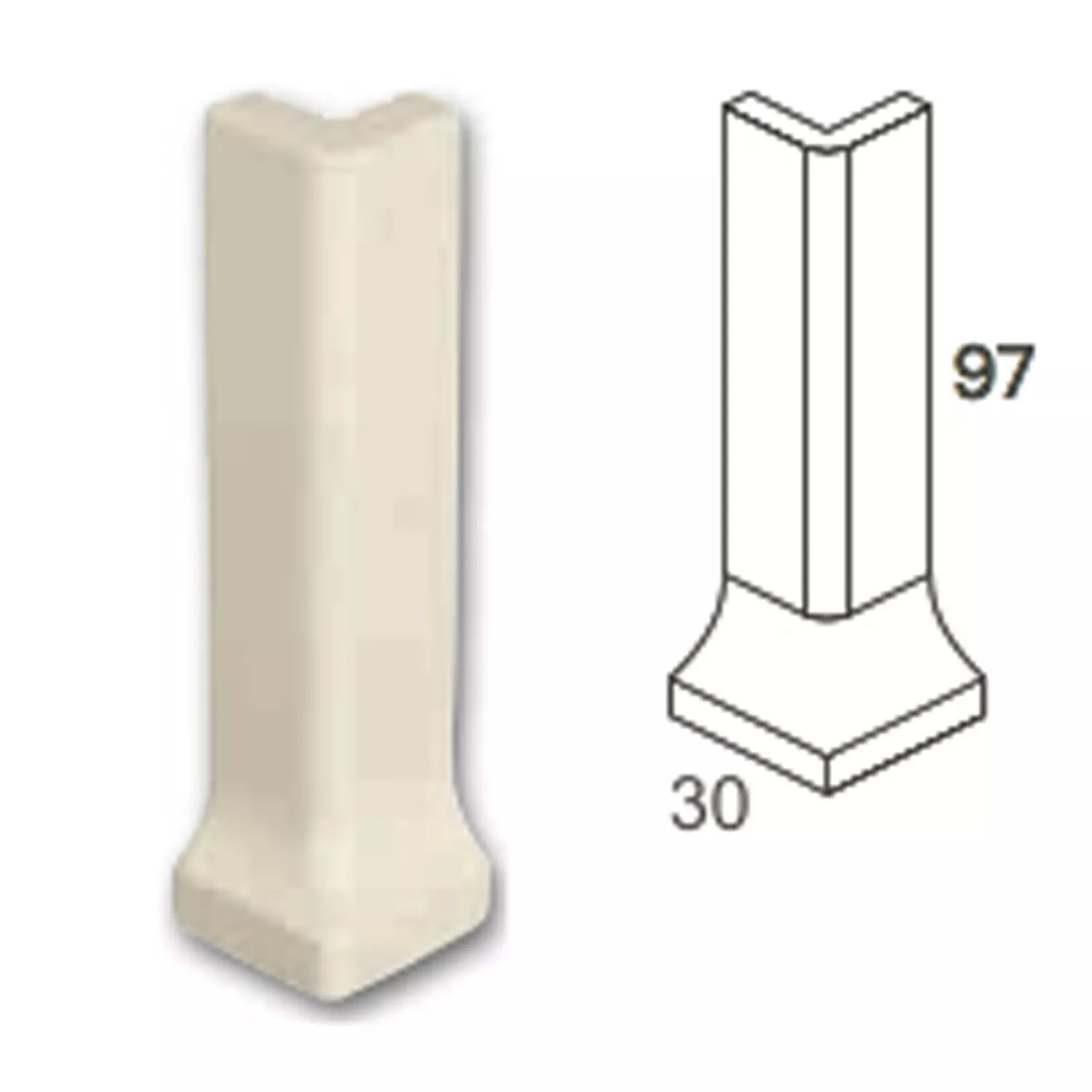 Utvendig Hjørne Finkornet Flis Krem 10x3cm