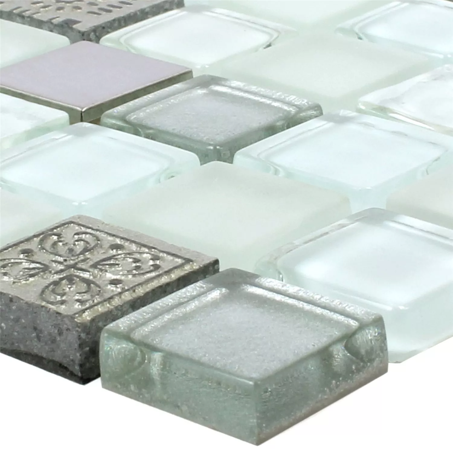 Mosaikkfliser Glass Harpiks Rustfritt Stål Mix Gramos Hvit