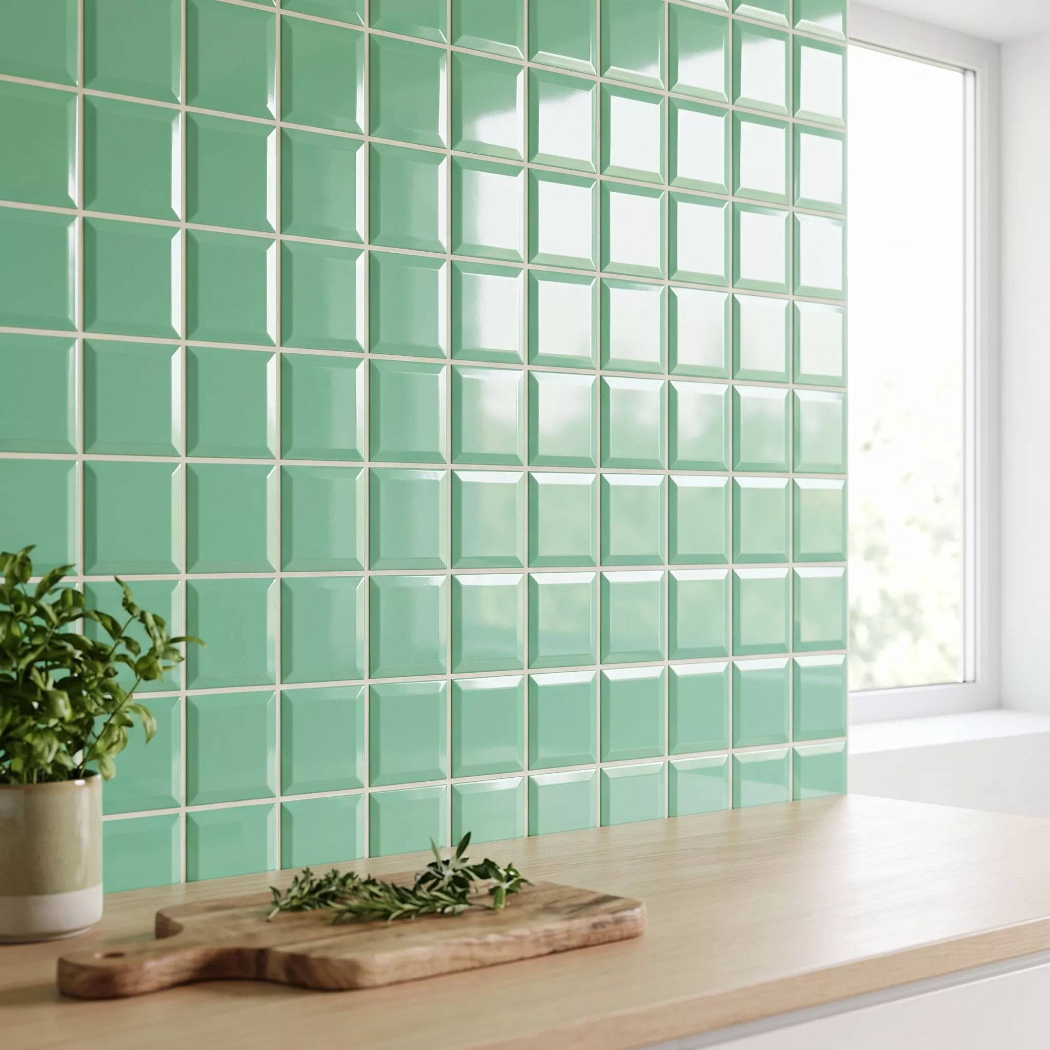 Metro flis Grønn Glitrende 10x10 cm Fasett Catarina Manzana