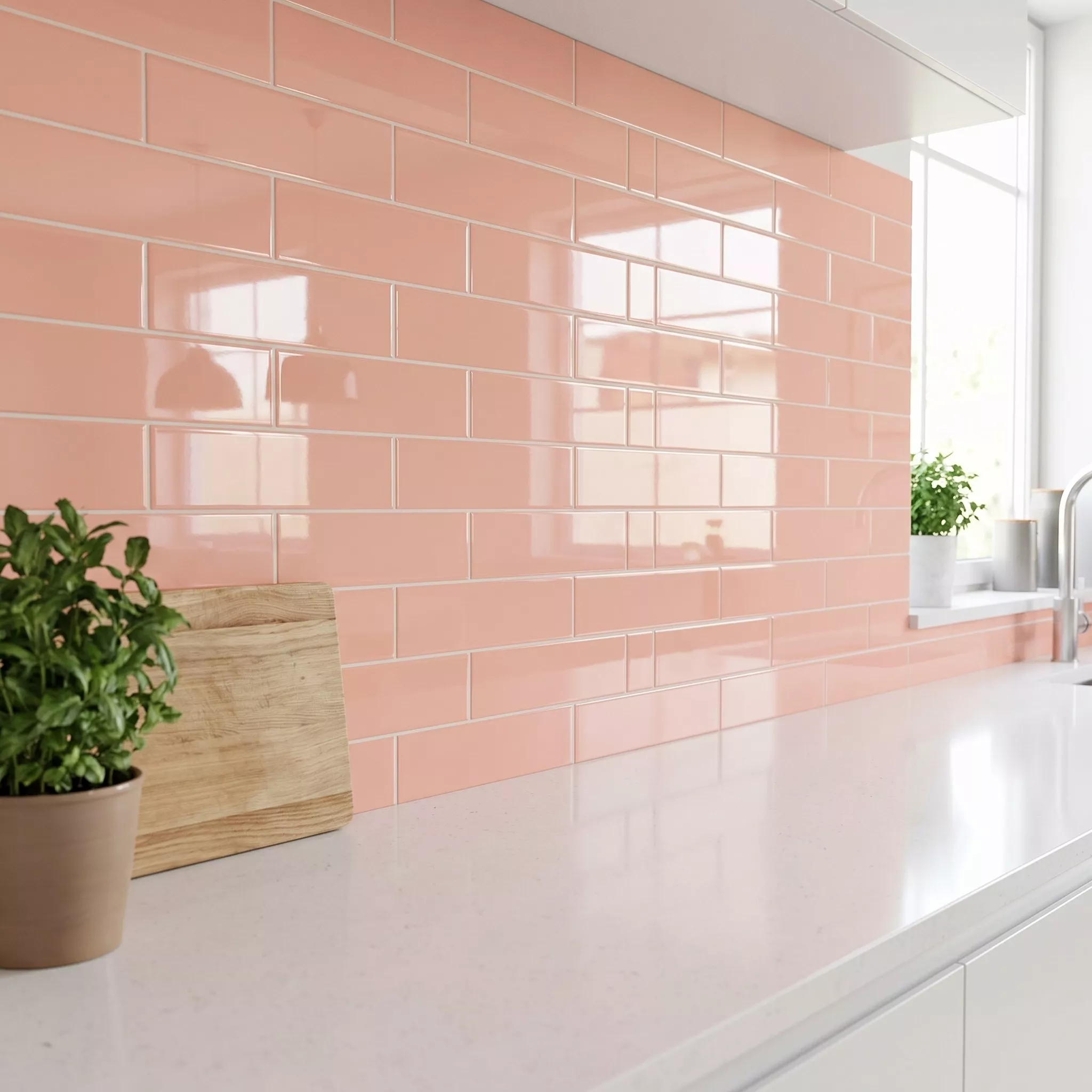 Metro flis Oransje Glitrende 10x30 cm Uten Fasett Candy Salmon