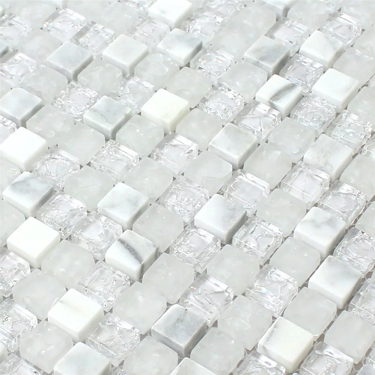Mosaikkfliser Glass Naturstein Gått i Stykker Hvit Effekt