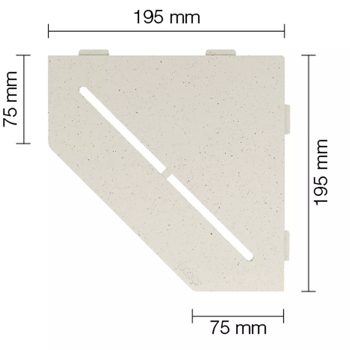 Vegghylle dusjhylle Schlüter 5-hjørnet 19,5x19,5cm rent elfenben