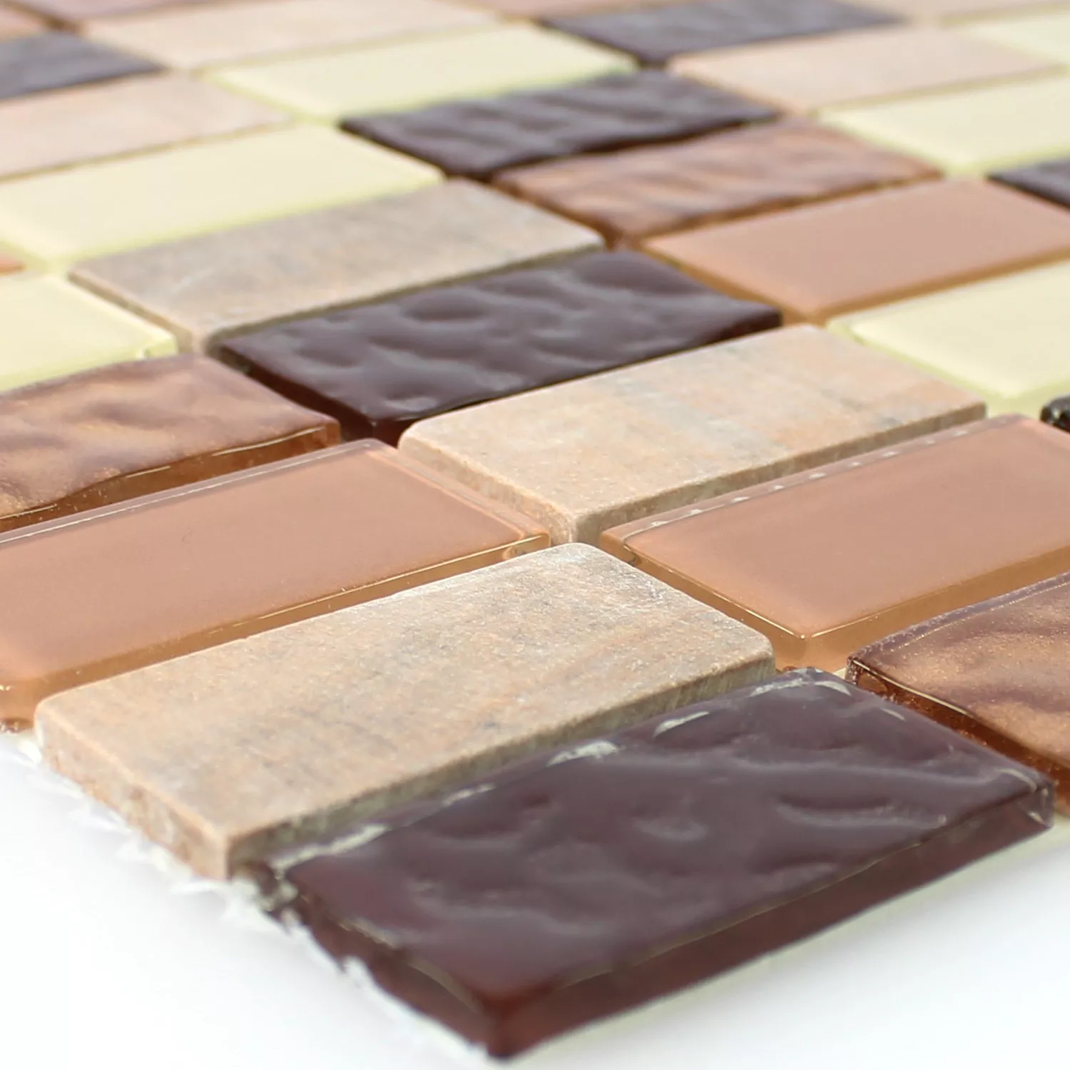 Selvklebende Mosaikkfliser Naturstein Glass Beige Brun Brick