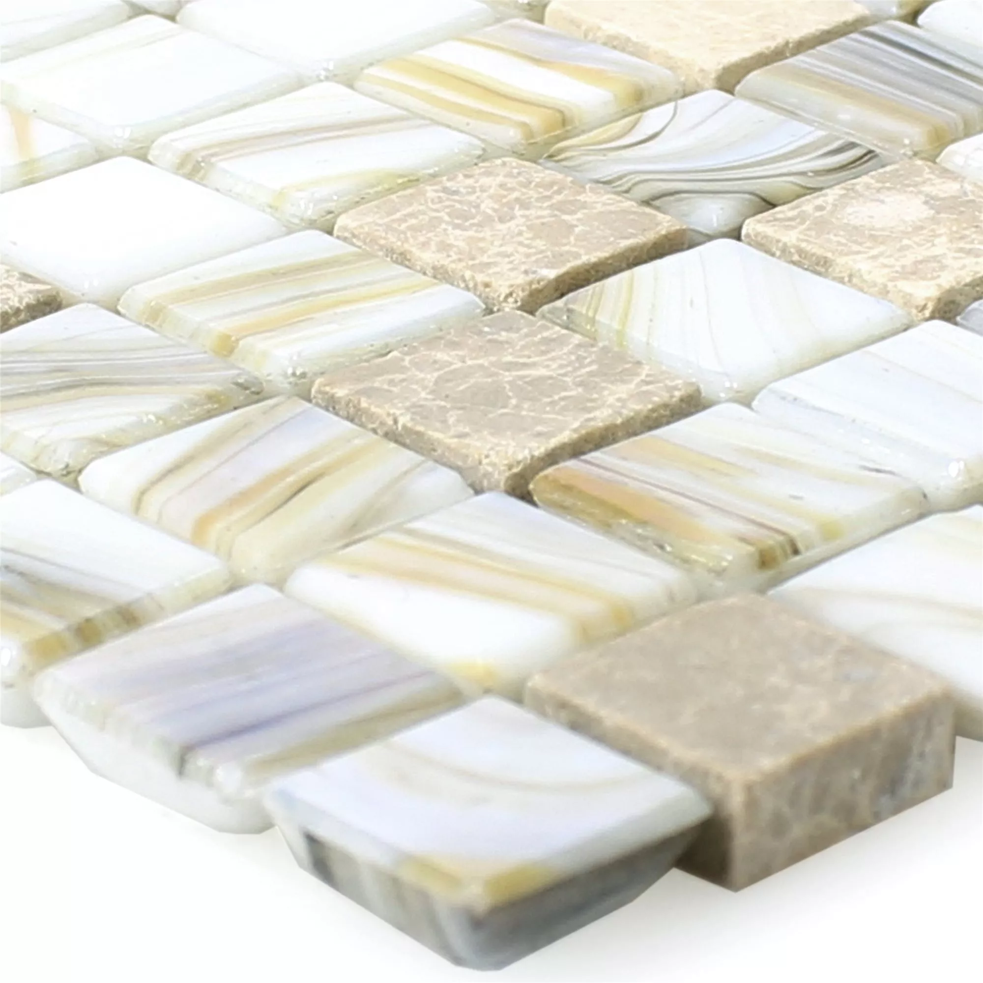 Glass Perlemor Naturstein Mosaikkfliser Fokus Beige