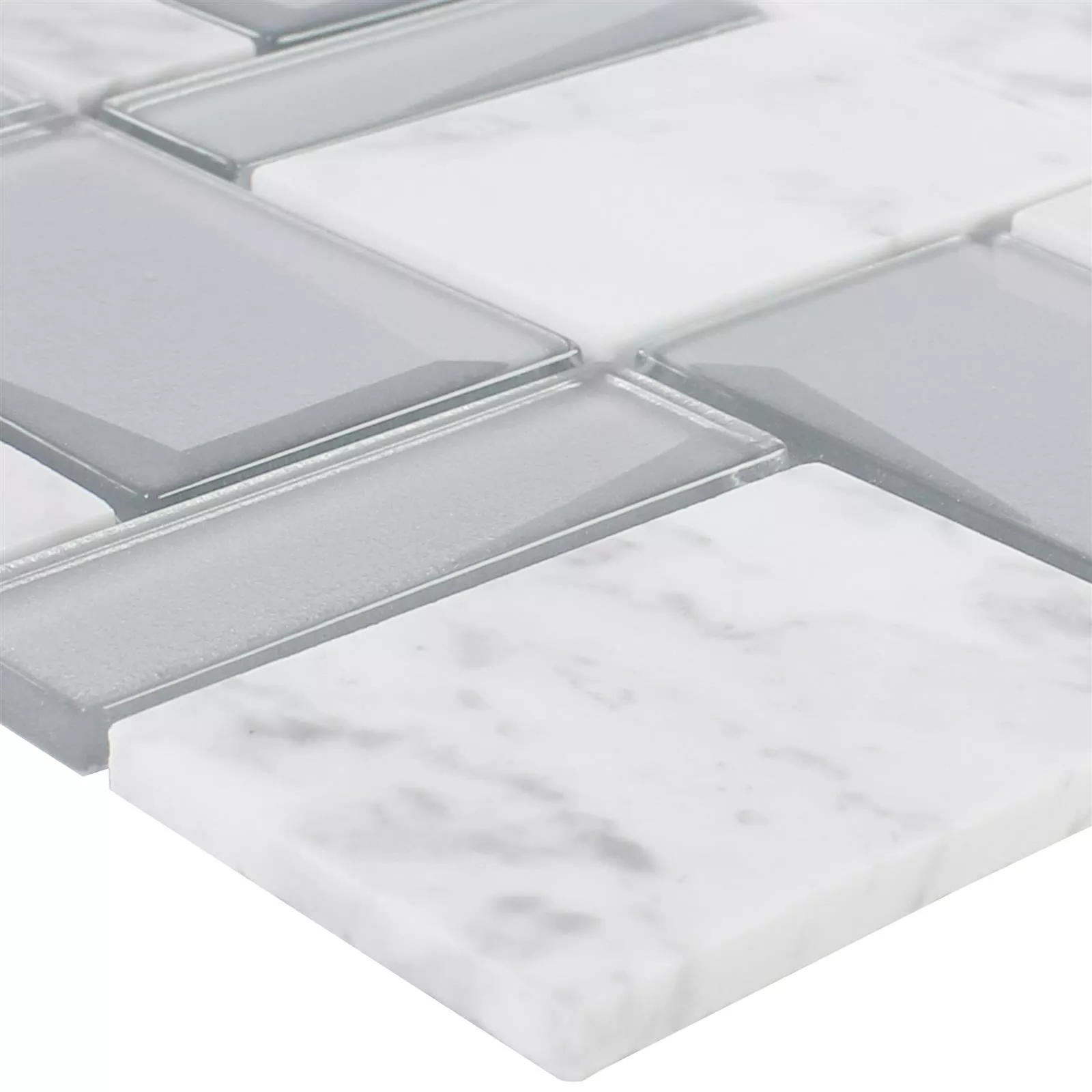 Glass Natursteinmosaikk Lapseki Hvit Sølv