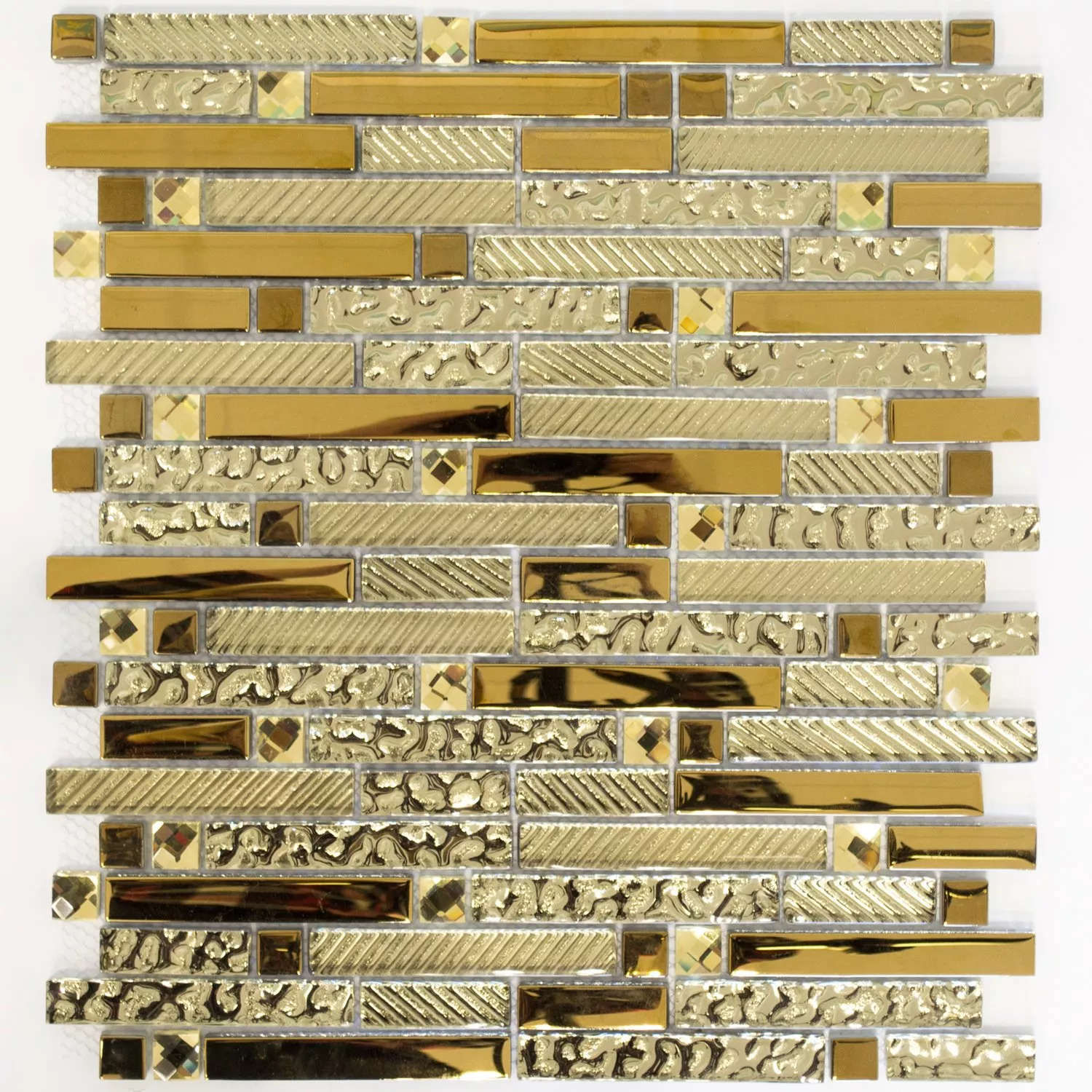 Glass Mosaikk Fliser Strukturert Gull 15x62x8mm