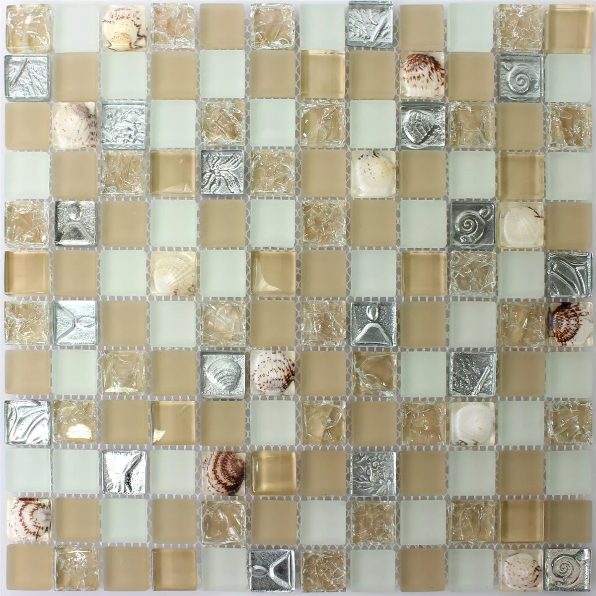 Glass Skall Mosaikkfliser Byron Beige Mix