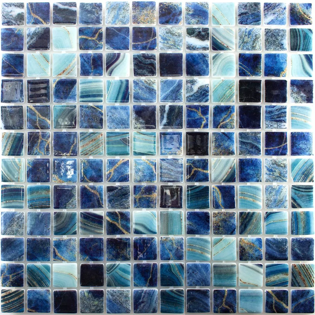 Svømmebassengmosaikk I Glass Baltic Blå Turkis 25x25mm