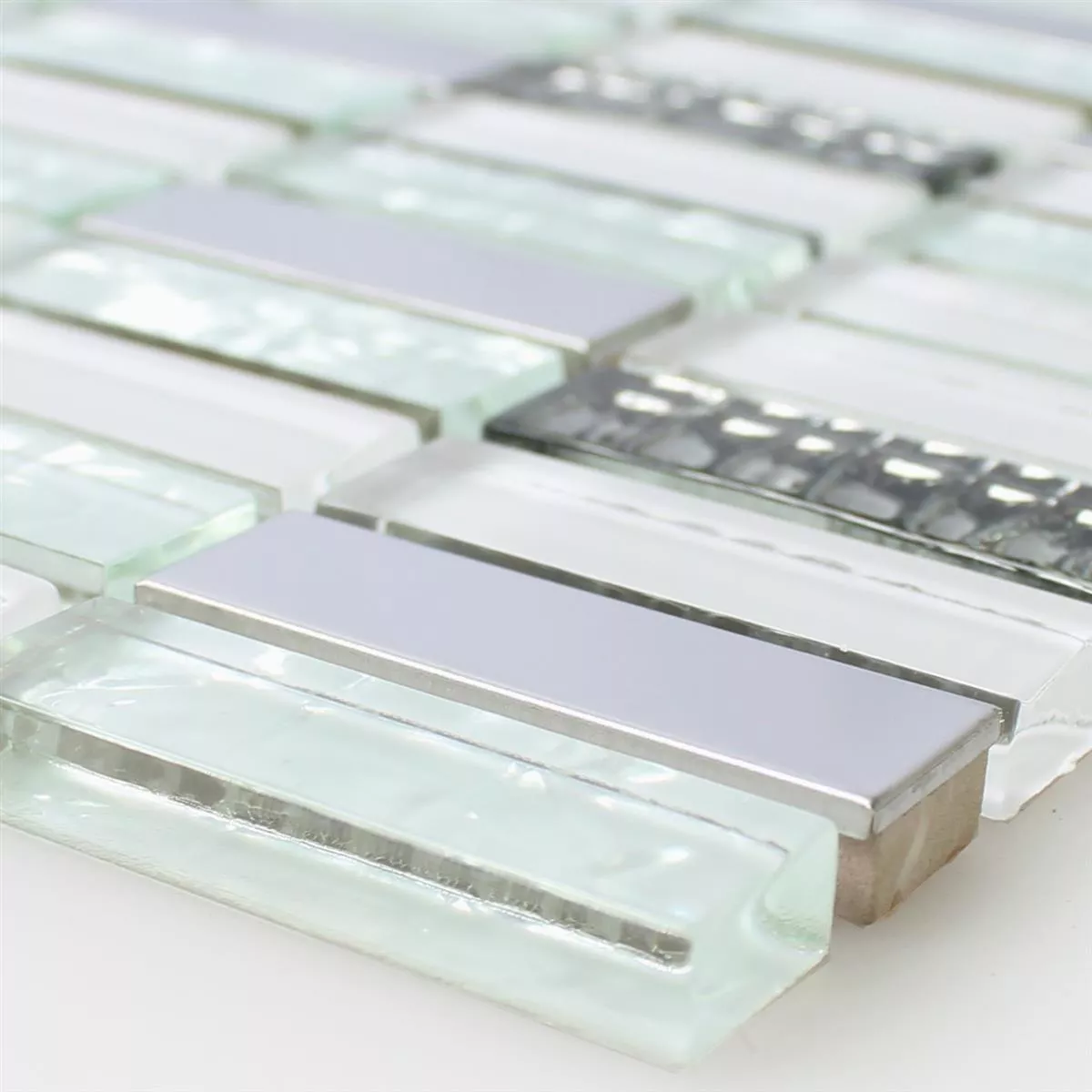 Glass Rustfritt Stål Mosaikkfliser Admont Hvit Stick