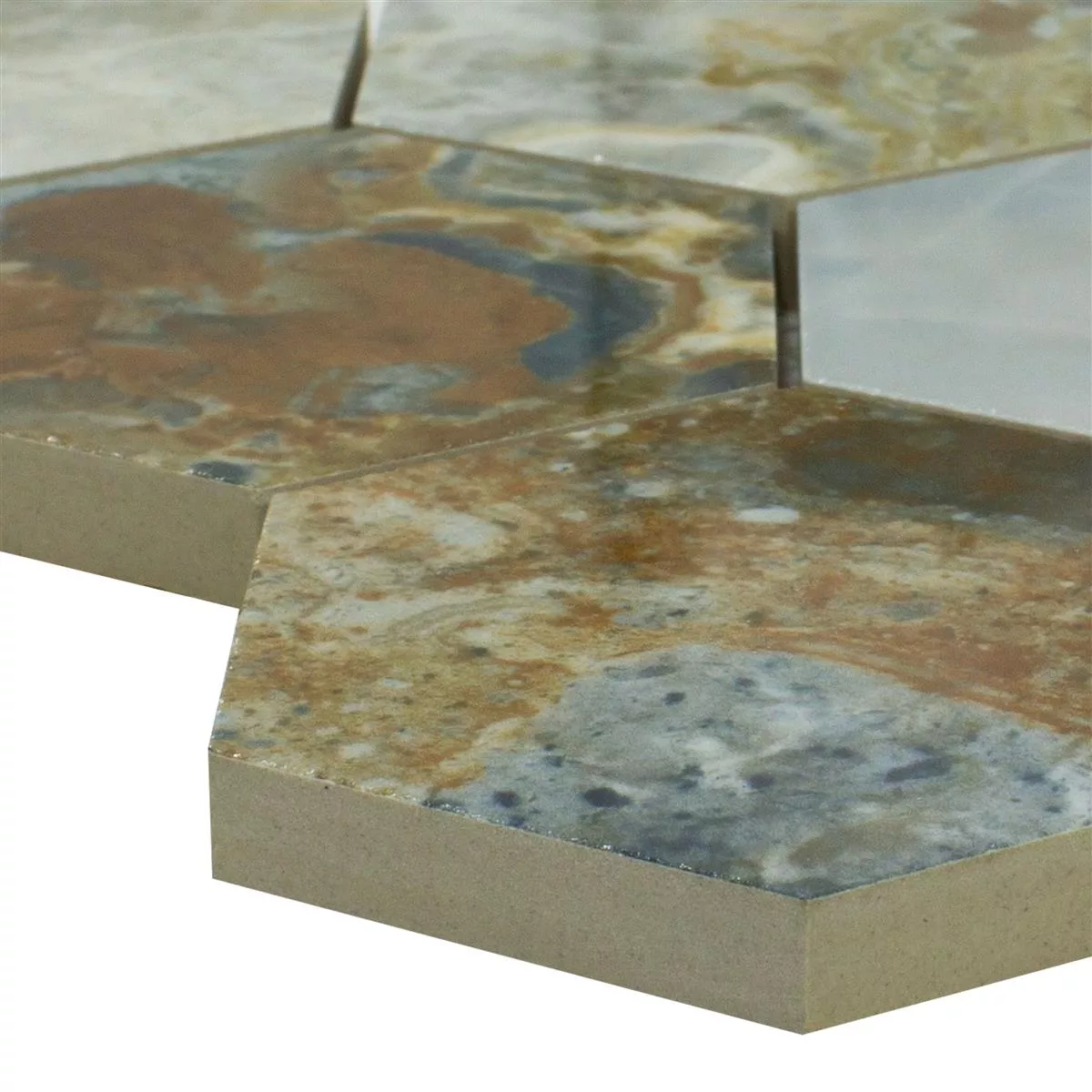 Keramisk Mosaikk Fliser Naftalin Sekskant Brun Blå Keramisk Mosaikk Fliser Naftalin Sekskant Brun Blå