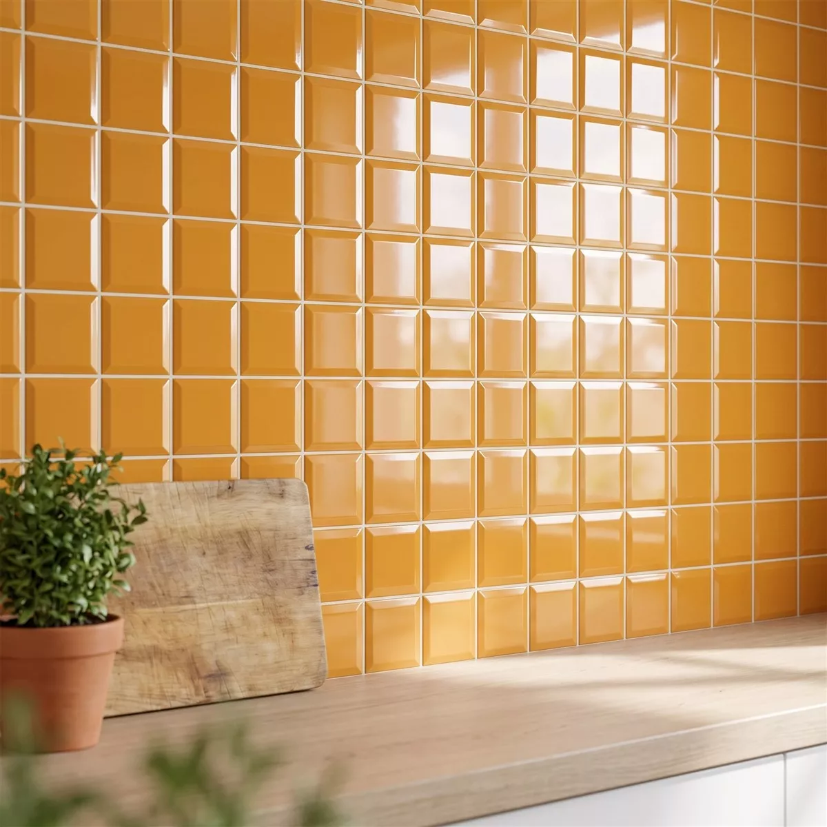 Metro flis Gul Glitrende 10x10 cm Fasett Catarina Ocre