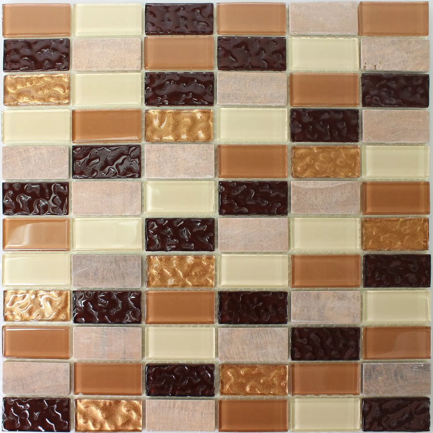 Selvklebende Mosaikkfliser Naturstein Glass Beige Brun Brick