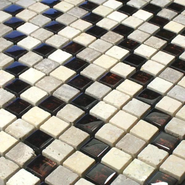 Mosaikkfliser Glass Marmor Metall 15x15x8mm Beige