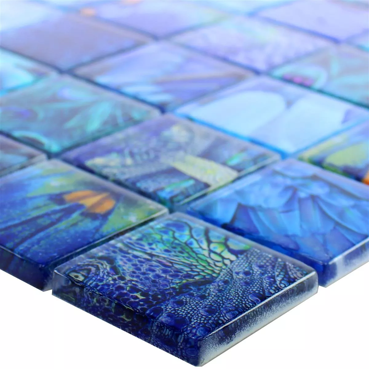 Glass Mosaikk Fliser Peafowl Blå