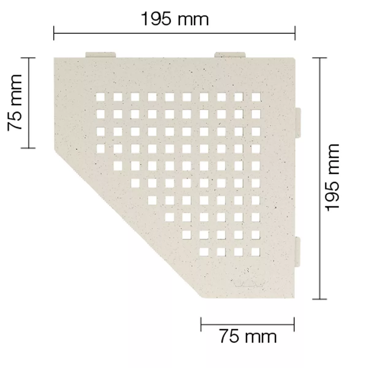 Vegghylle dusjhylle Schlüter 5eck 19,5x19,5cm firkantet elfenben