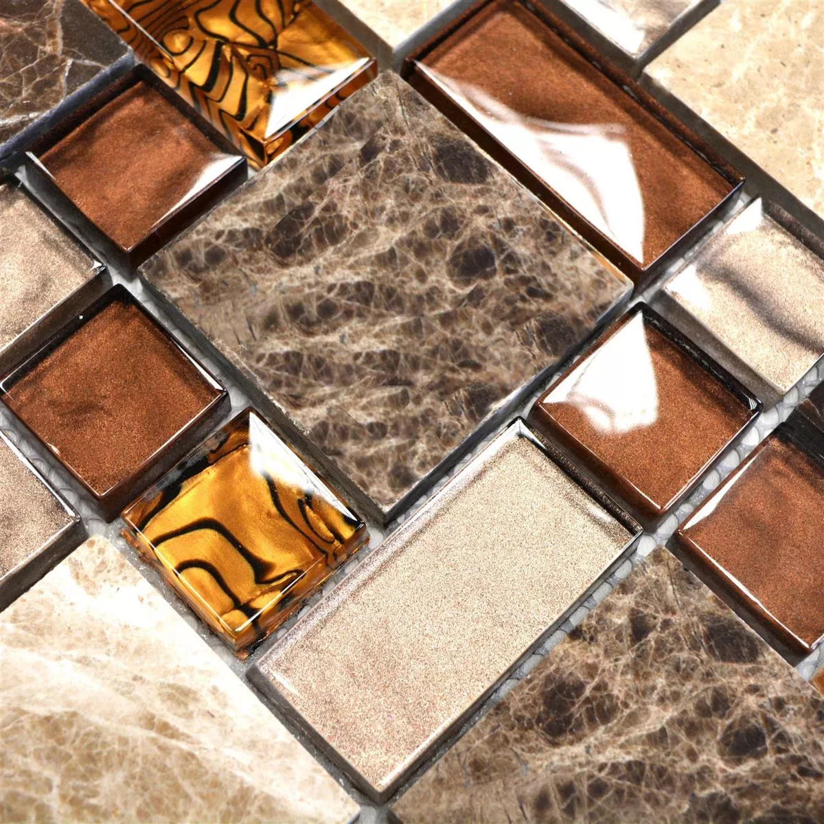 Glass Mosaikk Naturstein Fliser Lambada Brun Beige 3 Mix