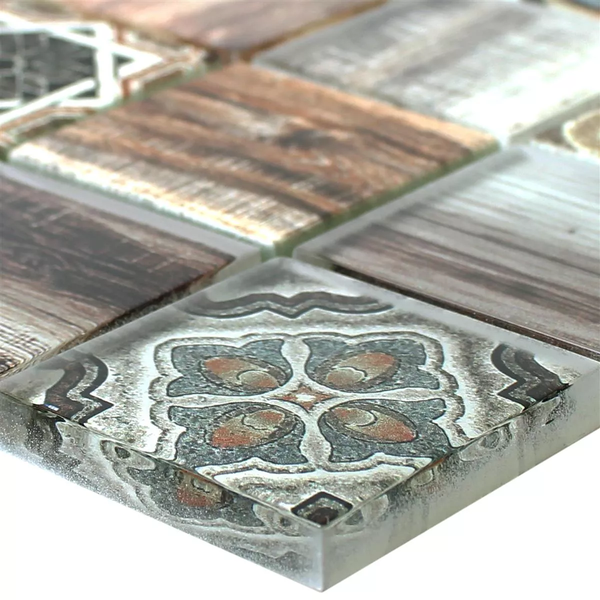 Glass Mosaikk Fliser Tre Utseende Makarska Brun
