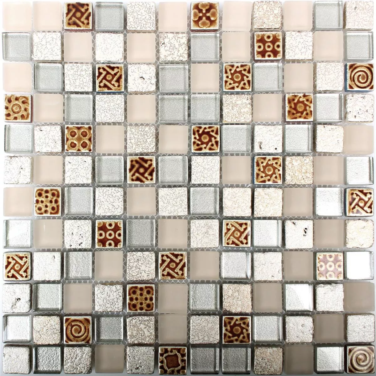 Glass Mosaikk Naturstein Fliser Kobold Beige Sølv