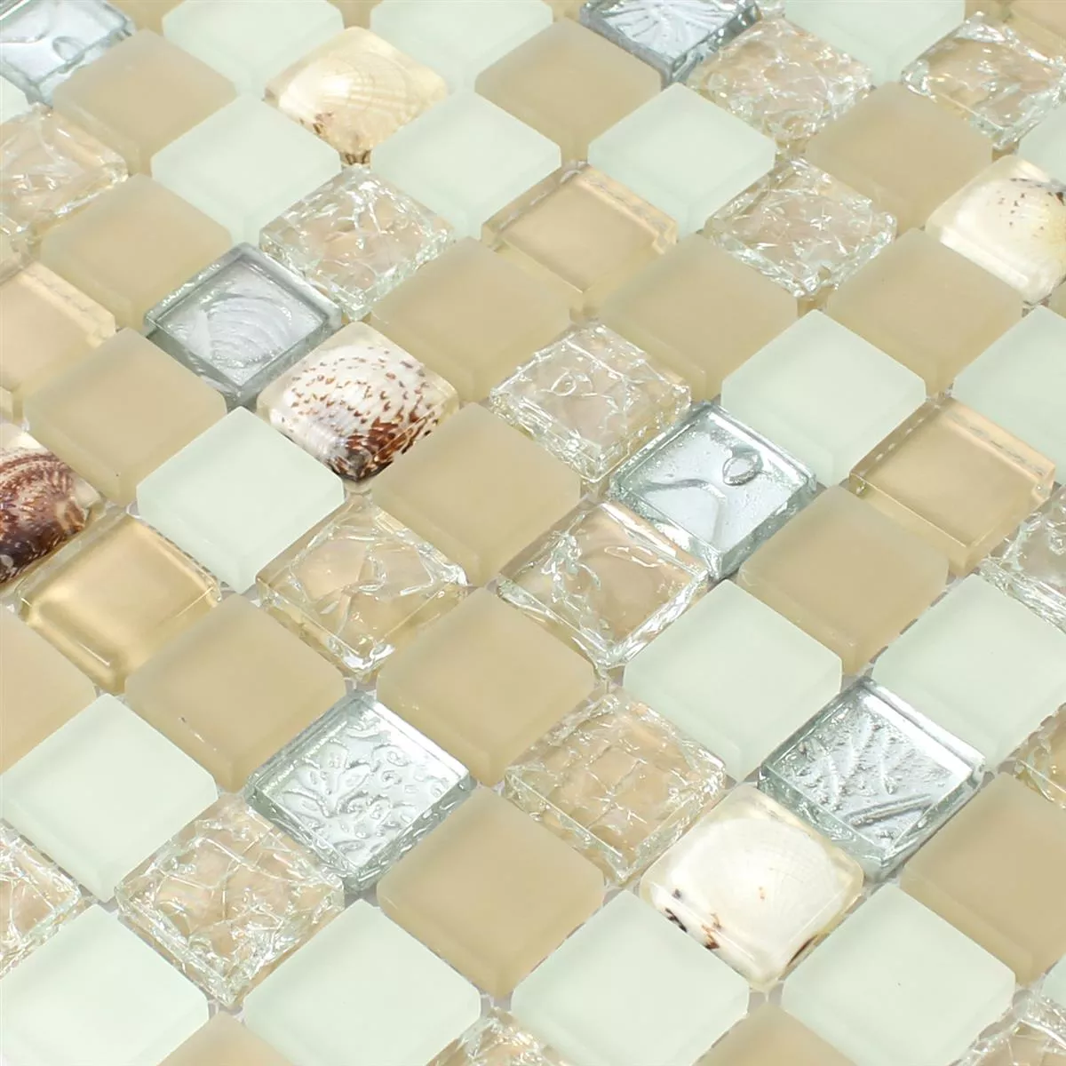 Glass Skall Mosaikkfliser Byron Beige Mix