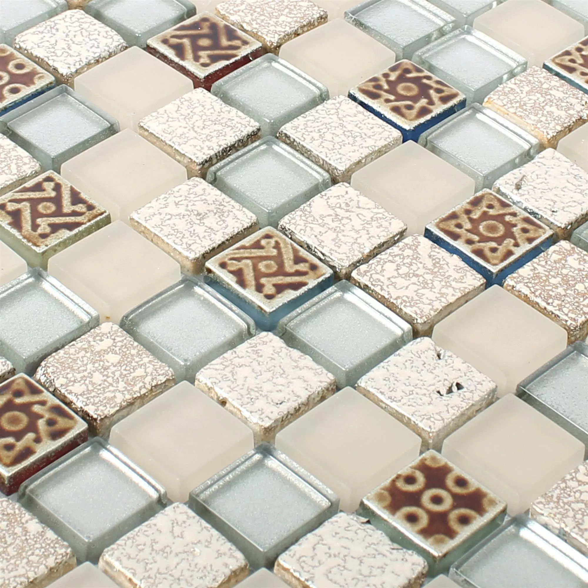 Glass Mosaikk Naturstein Fliser Kobold Beige Sølv