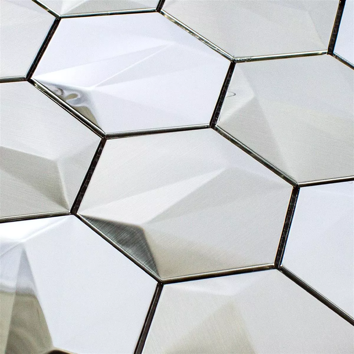Rustfritt Stål Mosaikkfliser Durango Sekskant 3D Sølv