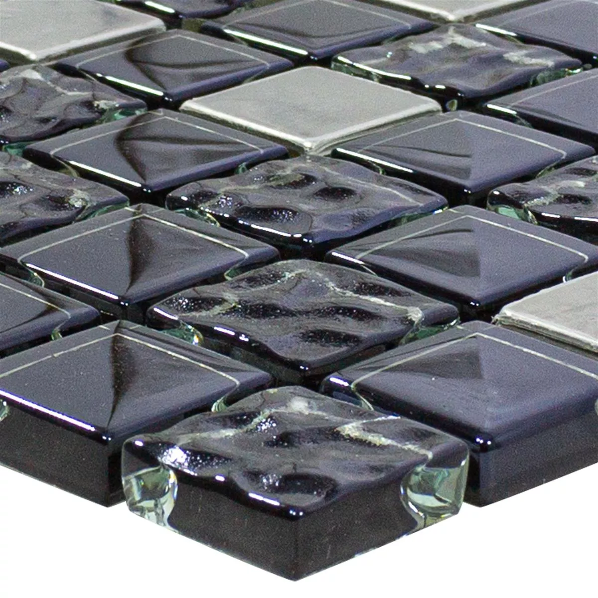 Mosaikkfliser Glass Rustfritt Stål Blackriver Svart Sølv Mix Mosaikkfliser Glass Rustfritt Stål Blackriver Svart Sølv Mix
