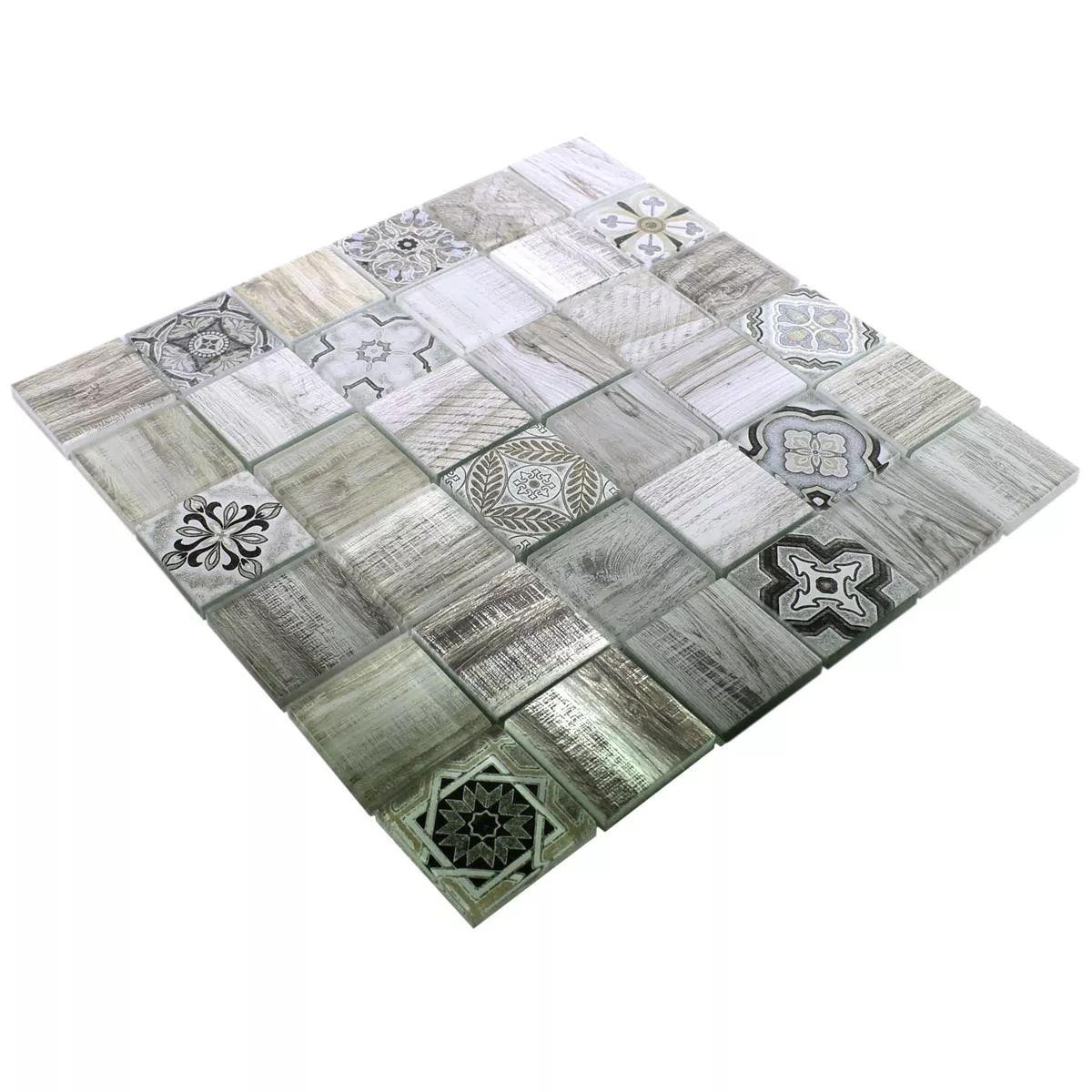 Glass Mosaikk Fliser Tre Utseende Makarska Beige