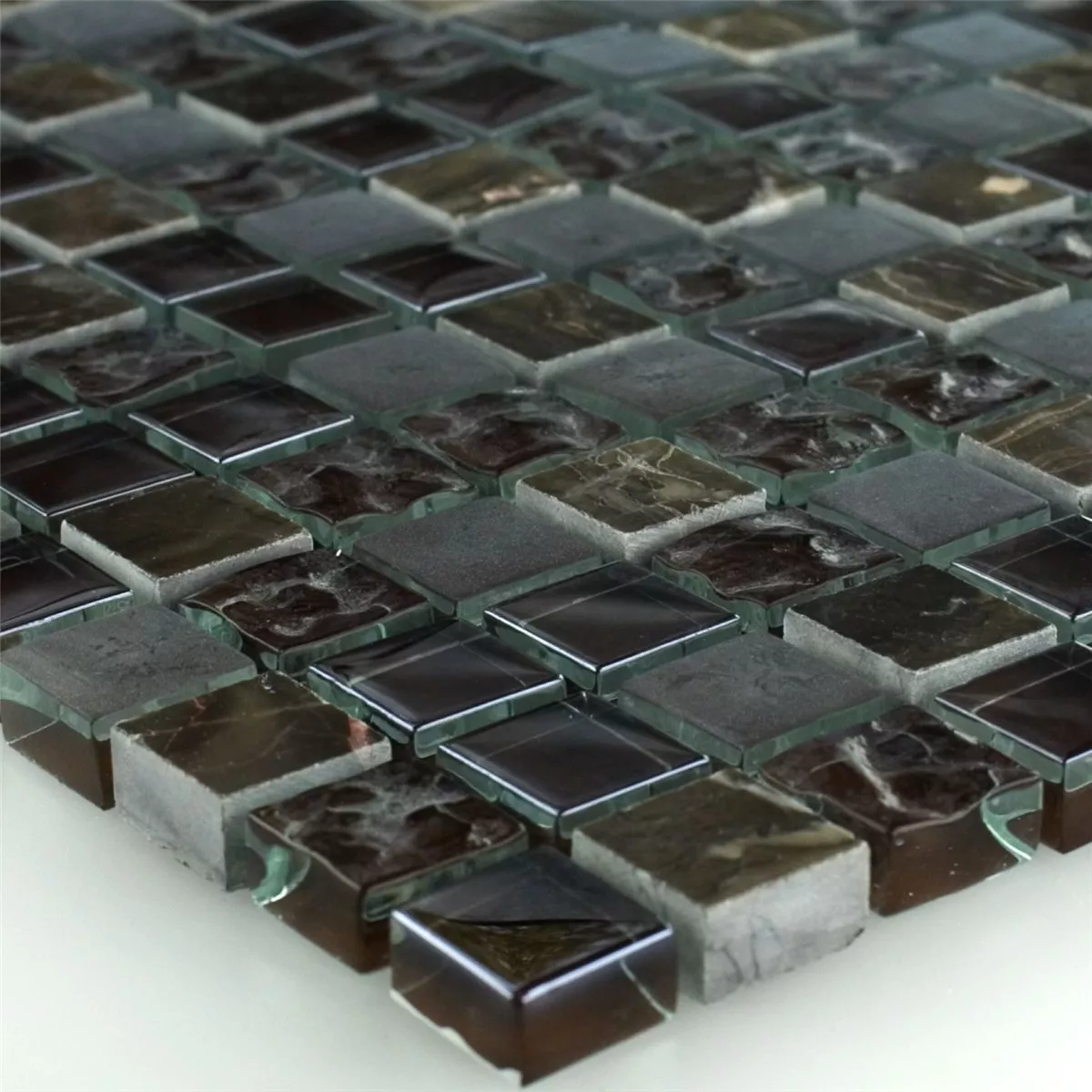 Mosaikkfliser Glass Marmor Mix Sintra Brun 15x15x8mm