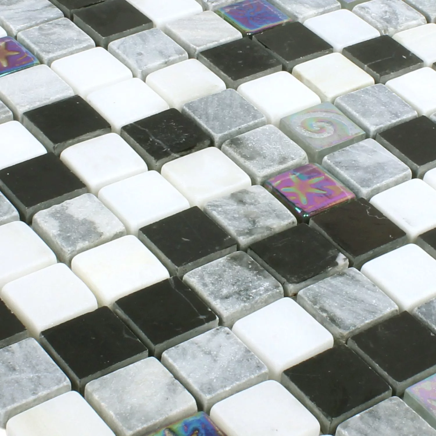 Mosaikkfliser Relief Marmor Glass Mix Svart Grå Hvit