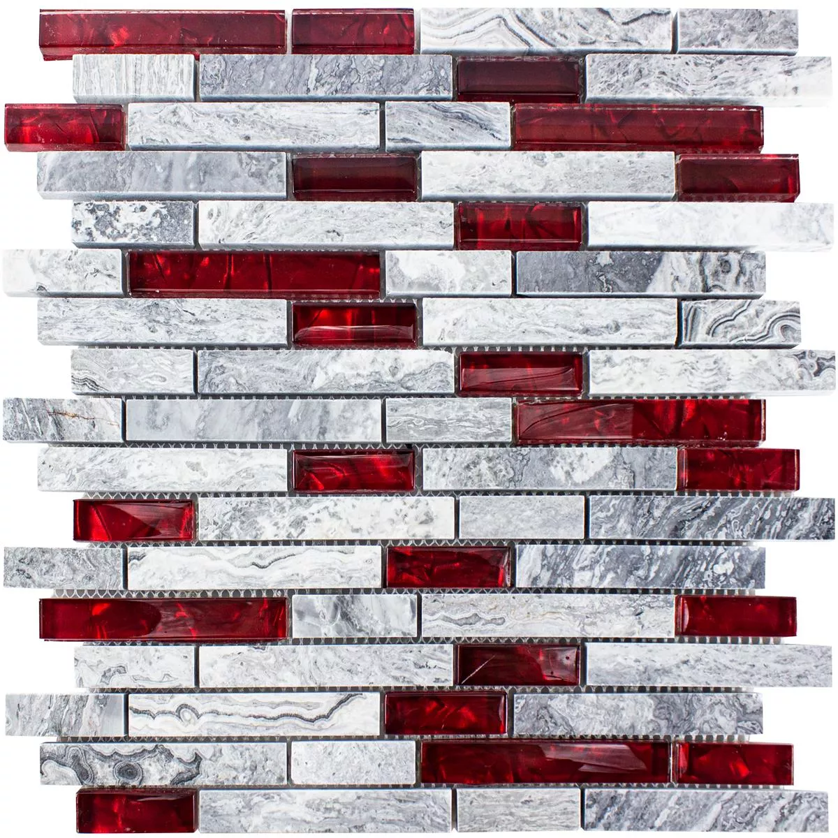 Glass Naturstein Mosaikk Fliser Sinop Grå Rød Brick