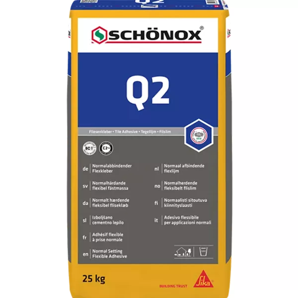 Schönox Q2 fleksibelt lim for porselen og keramiske fliser C2TE (25 kg)